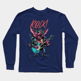 Vintage Bat Rocker on Guitar Long Sleeve T-Shirt
